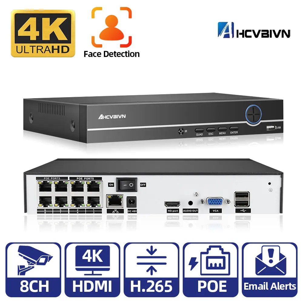 XMEYE 4K 8CH POE NVR Security System H.265 Face Detection Home CCTV Network Video Recorder 8 Channel 8MP P2P Remote Access 4CH