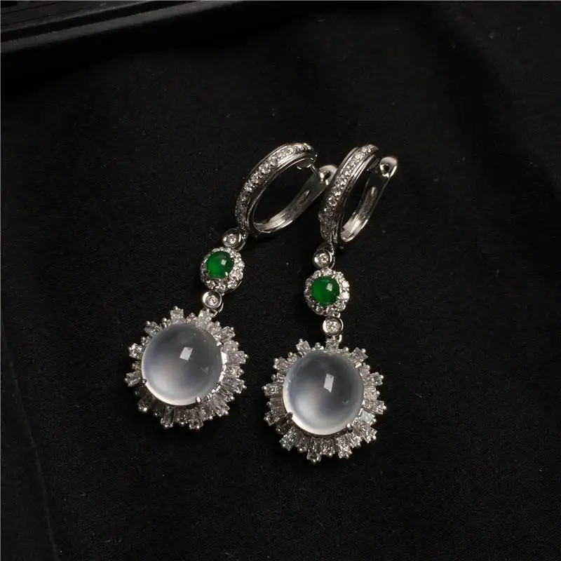 Designer original personality diamond-studded chalcedony egg round earrings elegant charm creative retro female silver jewelry