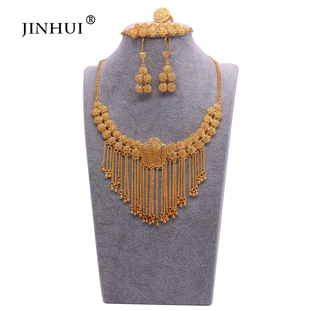 Dubai custom Gold plated bridal Jewelry sets for women necklace Bracelet earrings ring African wedding gifts jewellery set