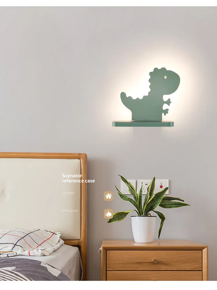 LED Wall Lamp Modern Cartoon Children\'s Kid Bedroom Lighting Creative Sconces Cute Pink Dinosaur Warm Bedside Indoor Decor Light