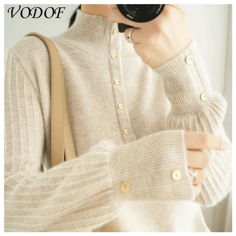 

VODOF 2021 basic high-neck women's sweater autumn and winter tops Slim women's pullover knit sweater pullover soft and warm pull