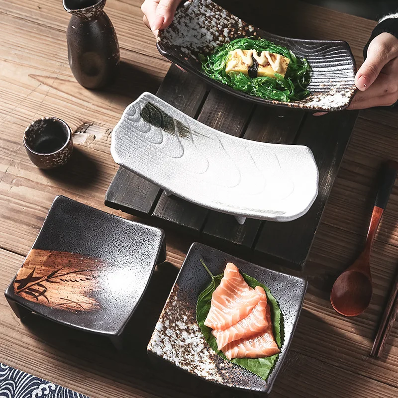 sashimi sea urchin dish, commercial Japanese sushi dish, hot pot barbecue, roast meat, square dish, exquisite cooking plate