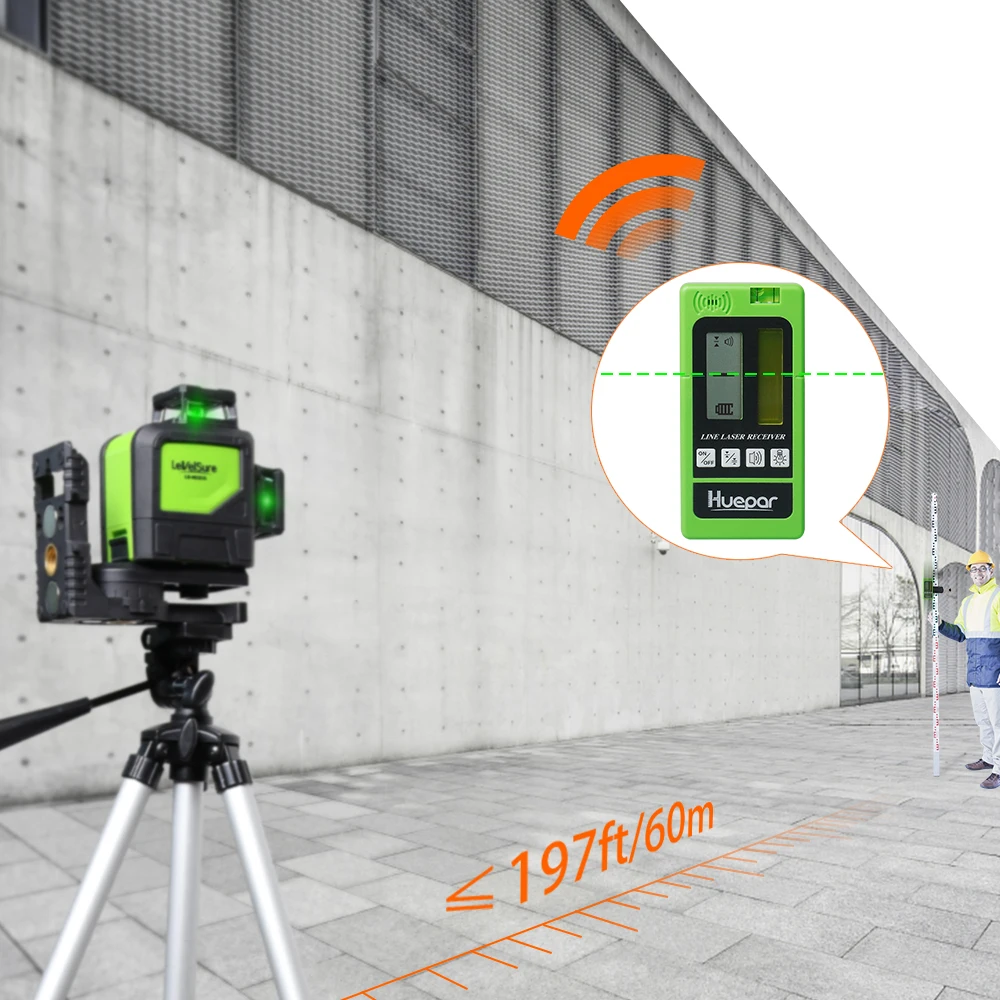 Huepar LR-5RG Laser Detector Only for Huepar Green and Red Laser Level Receiver for Pulse Mode Two Sided Back-lit LCD Displays