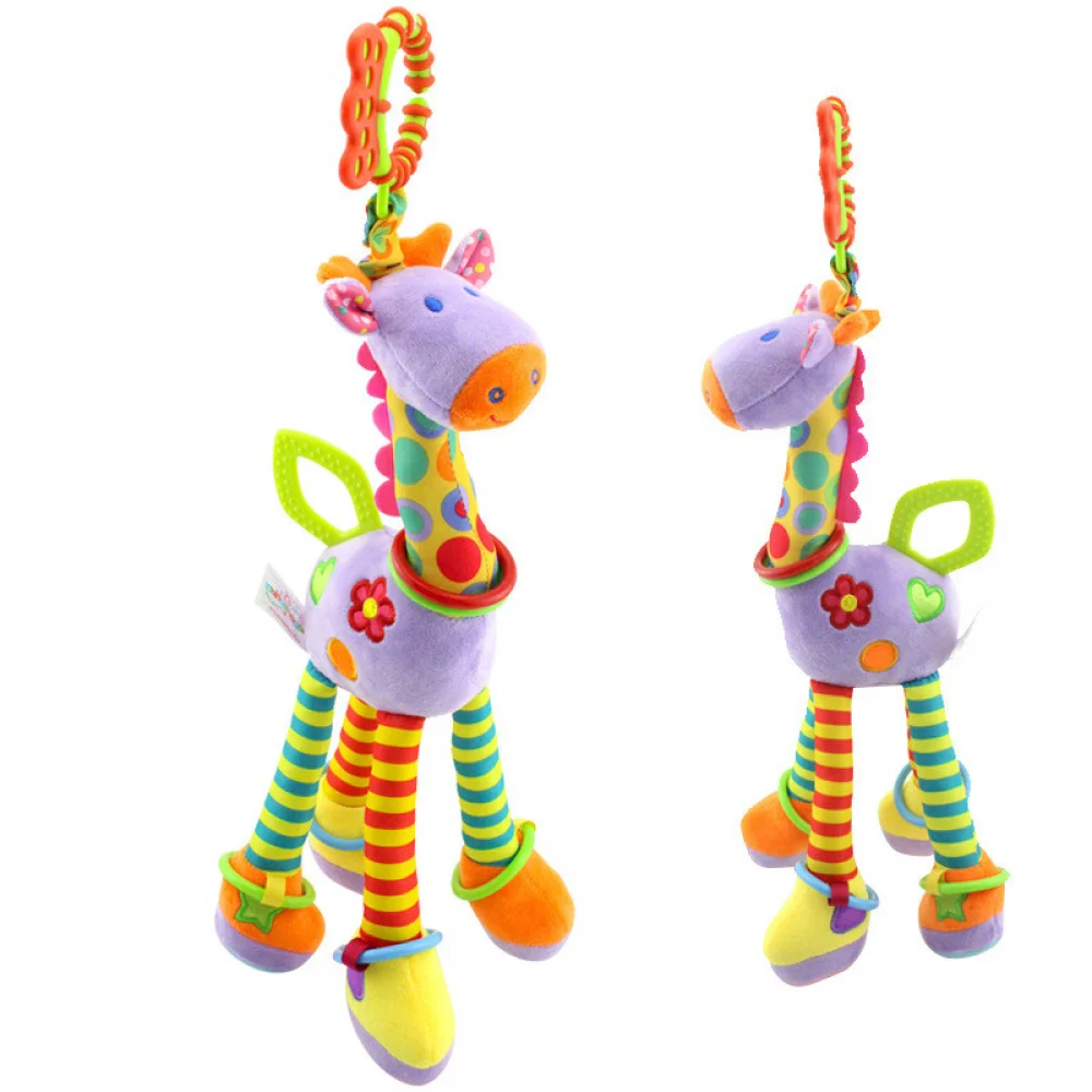 Soft Giraffe Animal Handbells Rattles Plush Infant Baby Development Handle Toys Hot Selling with Teether Baby Toy for Newborn