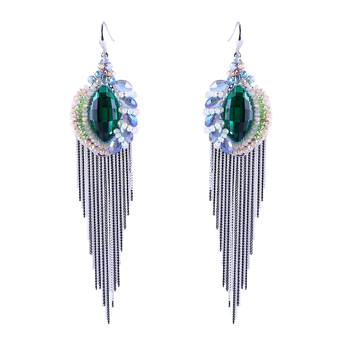 

Fashion Crystal Earrings for Women Girls Gold Plated Ear Hook Statement Earrings Handmade Beaded Trendy Tassels Earrings 3377