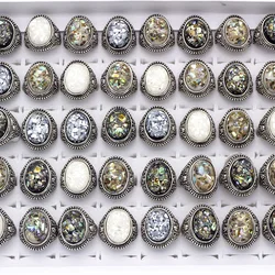 20 Pcs/Lot Vintage Natural Shell Rings for Men Wholesale Jewelry Stone Ring Lots Size 17mm-20mm