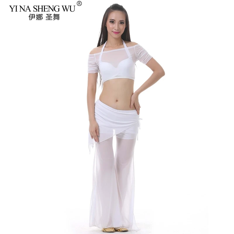 Nuevo conjunto de Pranctice de danza del vientre de manga Haft, perspectiva, traje de danza del vientre Oriental indio para mujer, ropa de bailarina, Top y pantalones