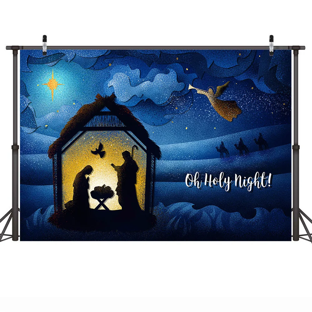 Jesus Christ Follower Sheep Photography Backdrop Glitter Star Night Scenic Jesus Birth Nativity Background Christmas Photocall