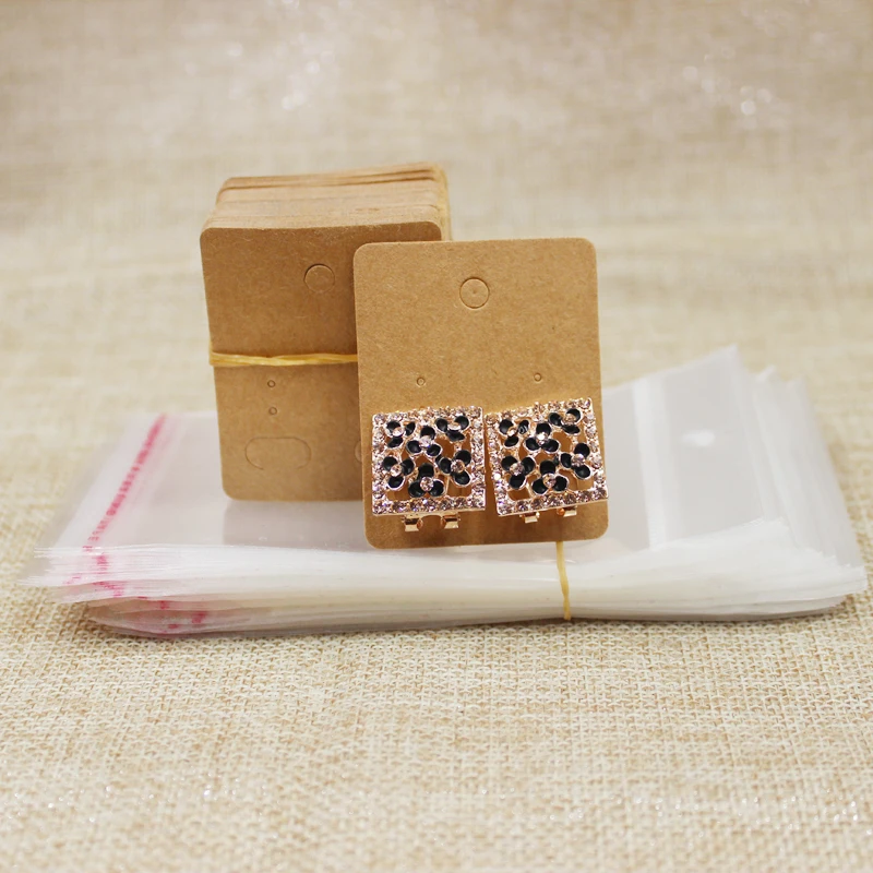 50pcPaper stud earring card 5x4cm brown /white DIY Jewelry package small pendant necklace display blank card