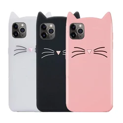 3D Cute Beard Cat Case For iphone 13 12 11 Pro Max XR X XS Soft Silicone Back Cover For Apple iphone 6 6S 7 8 Plus Phone Case