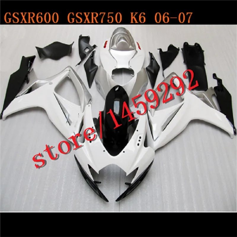 

Motorcycle Fairings Kit Fit For gsxr600/750 2006-2007 GSX600 750 2006 2007 white black Bodywork Fairing Set