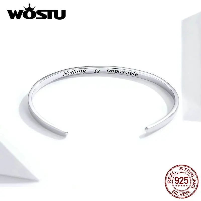 WOSTU 925 Sterling Silver Original Bracelet & Bangle Nothing Is Impossible Adjustable Lucky Bracelets Genuine Jewelry CQB160