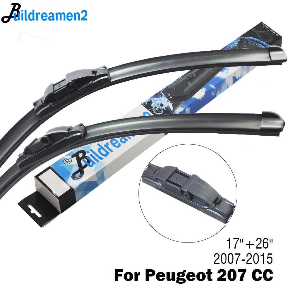 Buildreamen2 2 Pieces Car Wiper Blade Front Windscreen Wiper For Peugeot 207 CC Coupe 2007-2015 Fit Side Pin Arms