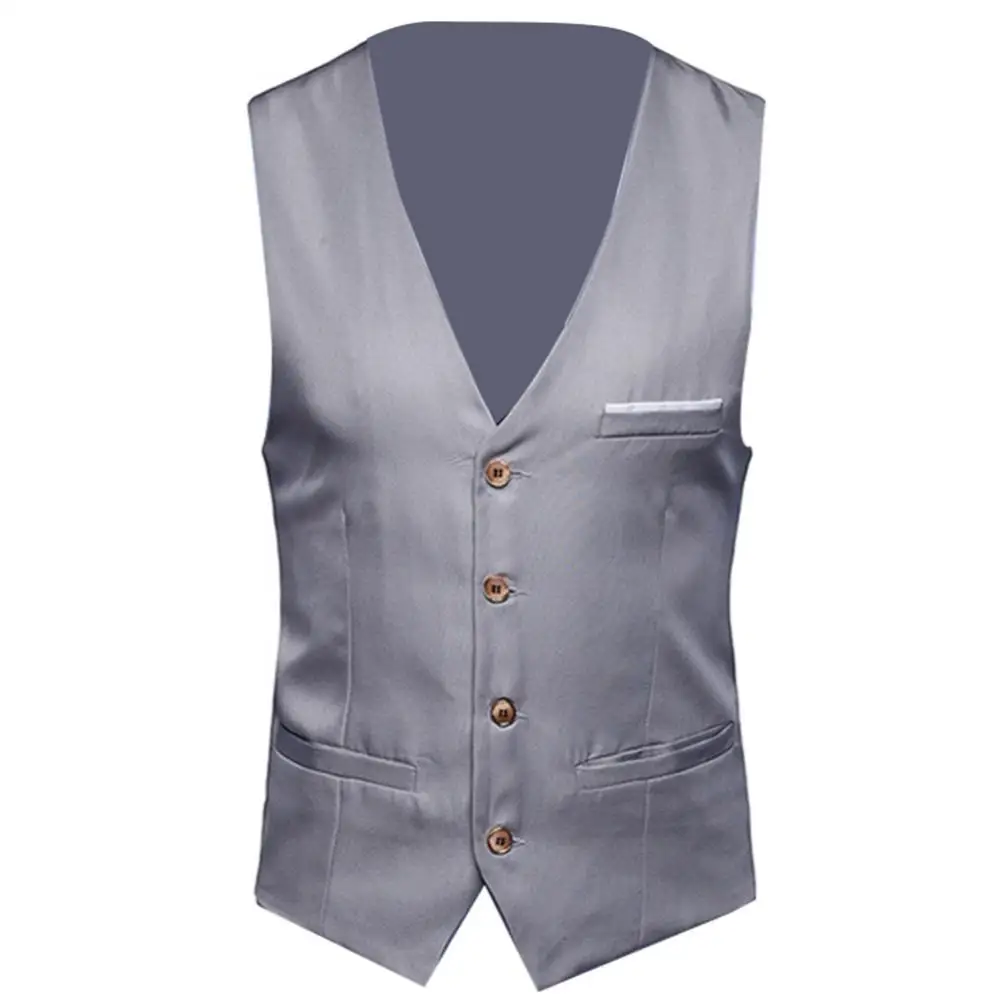 Men Classic Formal Business Solid Color Suit Vest Single Breasted Business Waistcoat Sleeveless Waistcoat Plus Size ropa hombre