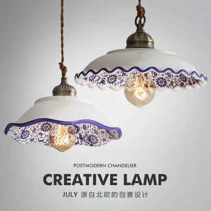 Chinese Style Ceramic Pendant Lights Vintage Led Hanging Lamp Retro Loft Porcelain Hanglamp Kitchen Fixture Home Decor Luminaire