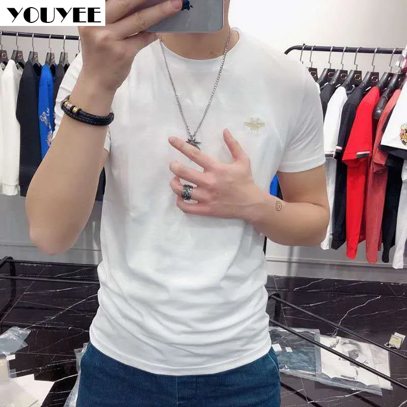 Short Sleeve T-shirt Men\'s Embroidery Bee 2021 Summer New Leisure Korean Handsome Versatile High-Quality Cotton Slim Male Top