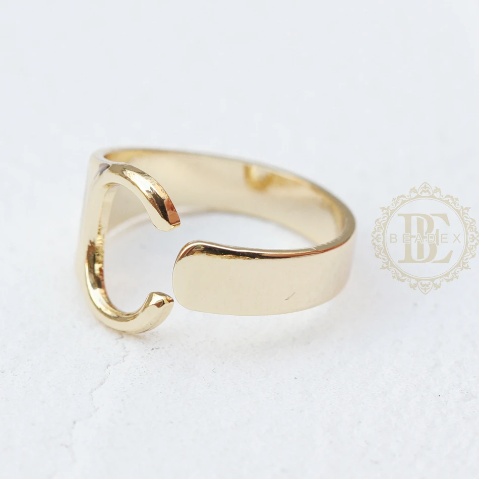 DIY Supply-One Piece Gold Plated Solid Brass Finding Alphabet Finger Ring Base-Letter Finger Ring-Adjustable-Open End (4532C) image 4