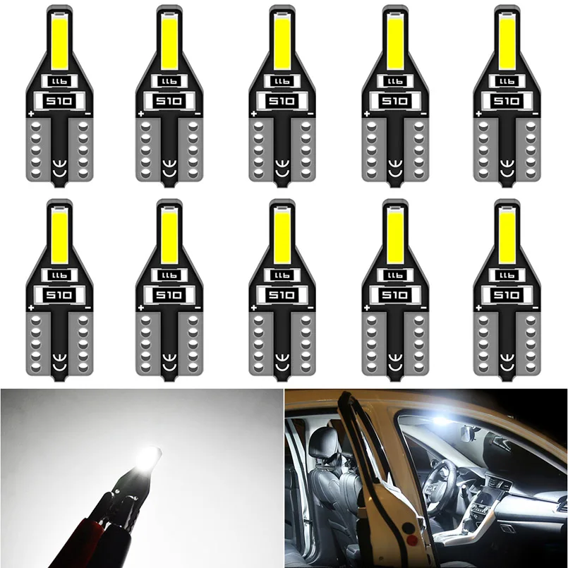 

10pcs T10 led W5W LED light Bulbs 194 168 Car Interior Lights Signal Lamp Dome Reading Lights for Golf 4 6 7 GTI Tiguan Passat