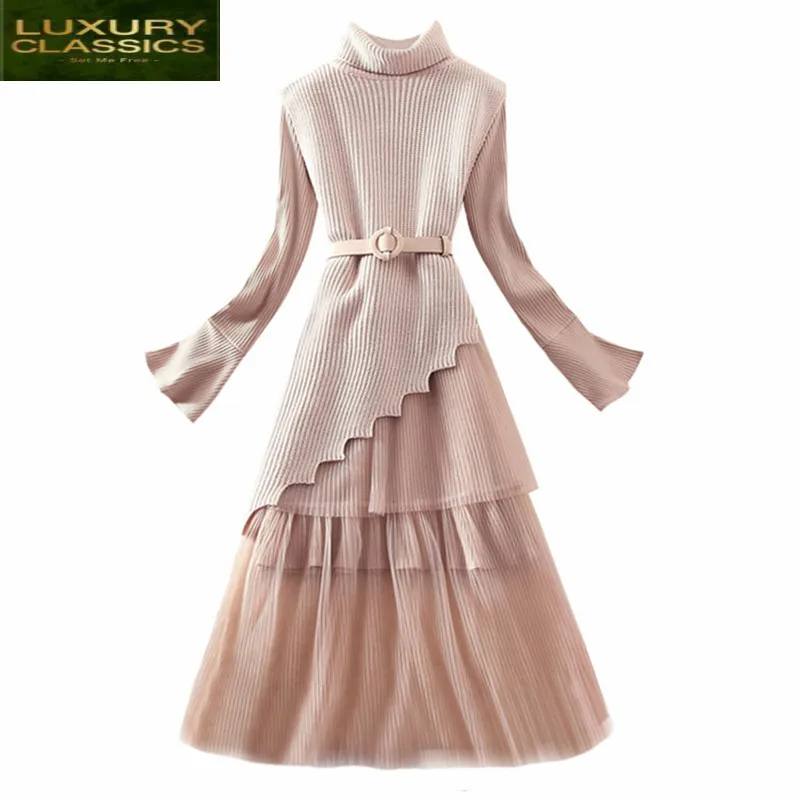 2021 Women Long Dresses Early Spring Fashion One Size Sweater Dress Female Sweet Irregular Vestidos Girls Clothing LWL133