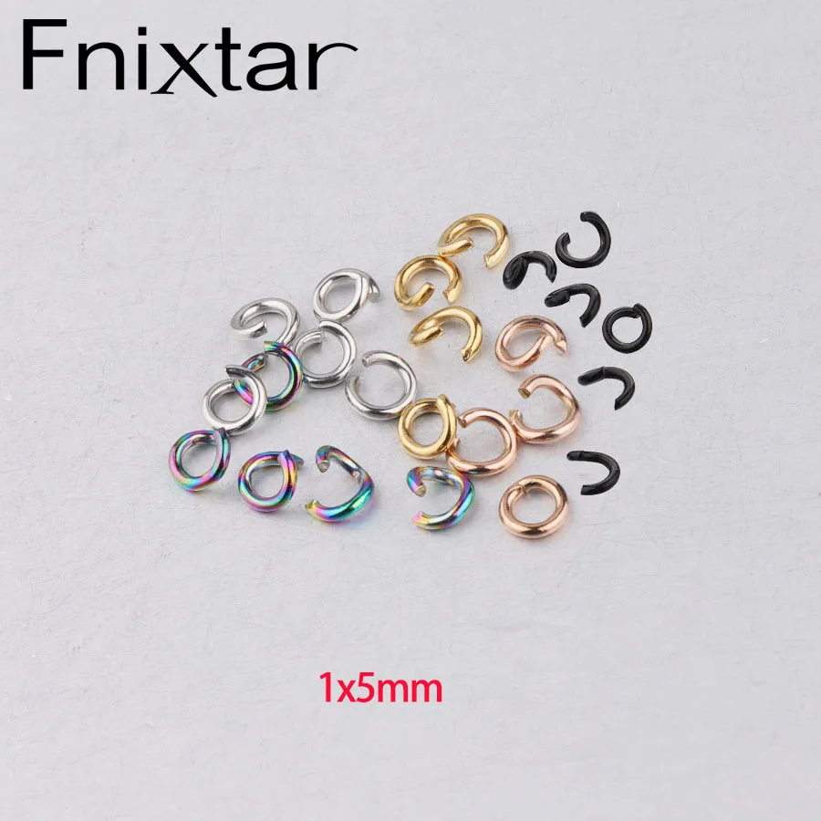 

Fnixtar, 1*5 мм, черные радужные стальные PVD Золотые открытые колечки из нержавеющей стали, раздельные кольца, изготовление ювелирных изделий своими руками, 100 шт./лот