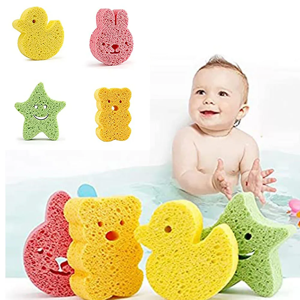 Baby Sponge for Bathing, Natural Kids Infants, Toddler Bath Shower Time, Cute Animal Shapes Konjac Baby Bath Toys Tub Sponge