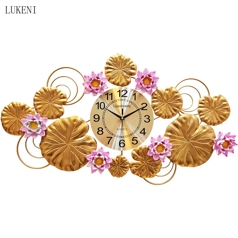 Wall Clocks Living Room Creative Clock New Chinese Bedroom Mute Inside Lotus Leaf Lotus Decoration Clock