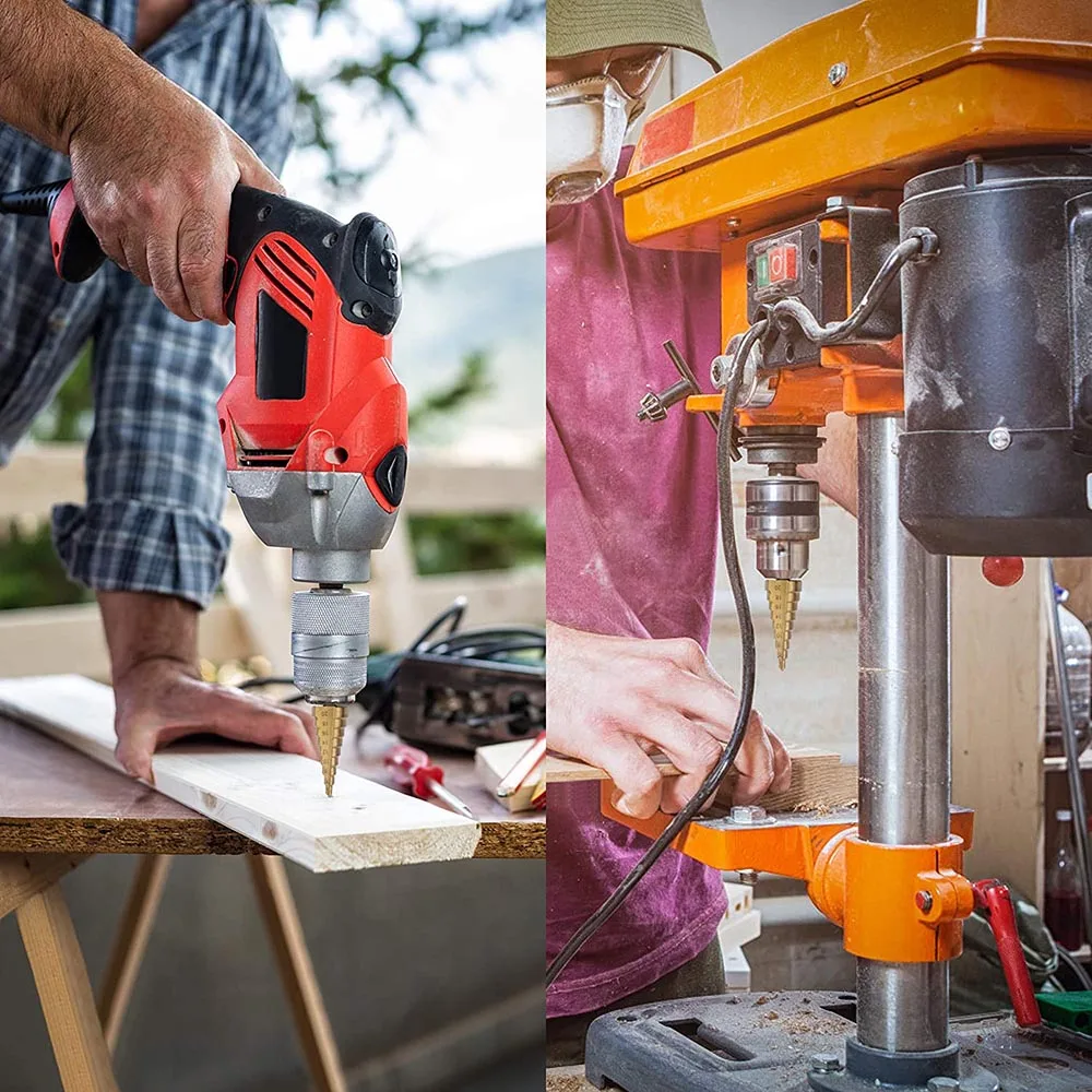 Broca escalonada recubierta de titanio, 4-12, 4-20, 4-32 HSS, herramientas eléctricas de perforación, cortador de agujeros de madera de acero de