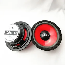 1pc 130mm 5 Inch Car Audio Loudspeaker 100W Red Plastic Cone Foam Suspension Waterproof Midrange Woofer Front Door Speaker