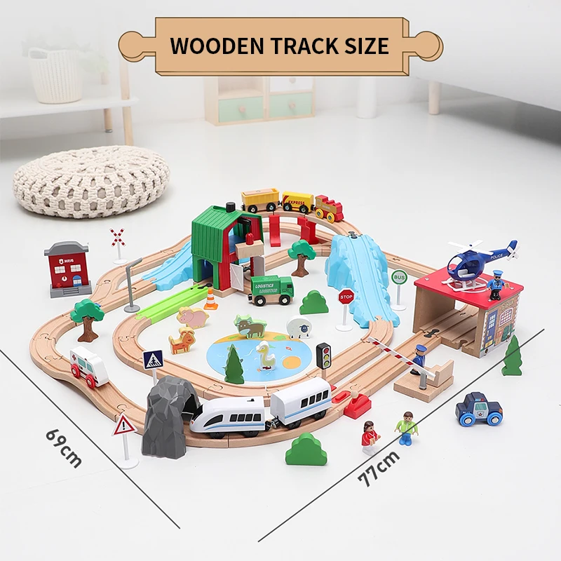 Magnetic Car Puzzle Building Blocks Assembled Track Wooden Electric Train Rail Car Set Wooden Railway Toy Children's Day Gift