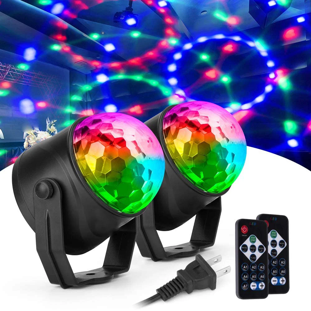 Party Lights Disco Ball Disco Dj Rave Strobe Sound Activated Stage Projected Effect Dancing with Remote Control Strobe 7 Colors