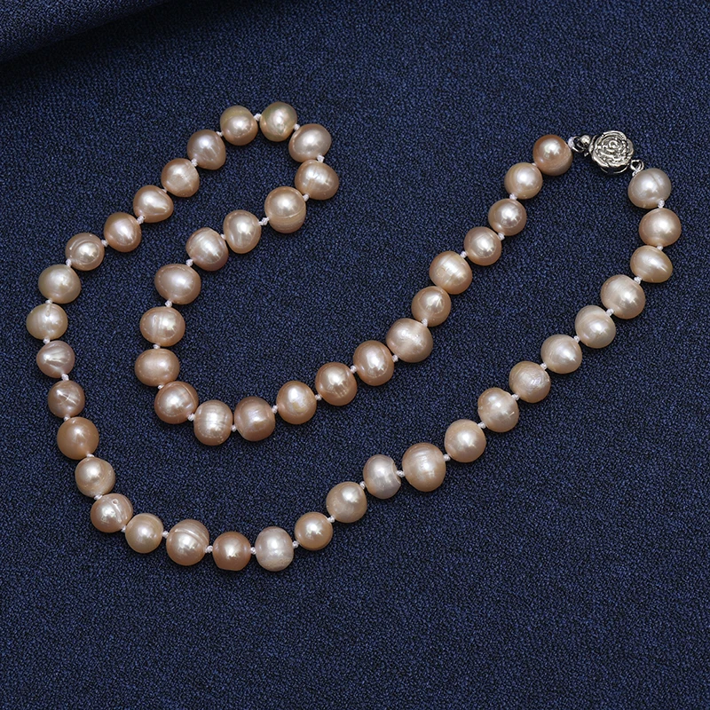 Pink Natural Freshwater Pearl Beads High Quality Necklace Round DIY Tie Elegant Necklace Jewelry Making 18inches