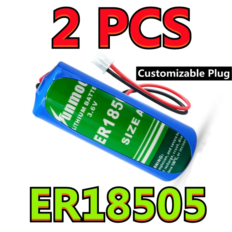 

2PCS Original NEW SUNMOON ER18505 18500 size A 3.6V 4000mAh PLC Battery High Energy Capacity Type (Customizable Plug)