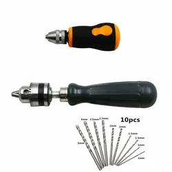 NEW Multi use hand drill 0.5-3.2mm/0.6-6mm Clamping range &10pc Mini twist drill for DIY handicraft carving Woodworking drilling