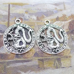 10pcs/Lot 27x23mm Dragon Hollow Alloy Charms Antique Silver Color Pendants for DIY Jewelry Making Charm