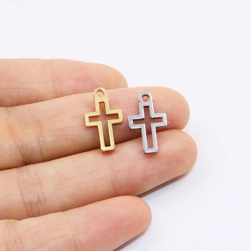 10pcs 18*10mm Wholesale Stainless Steel High Quality Cross Charms Pendant DIY Necklace Earrings Bracelets Unfading 2 Colors