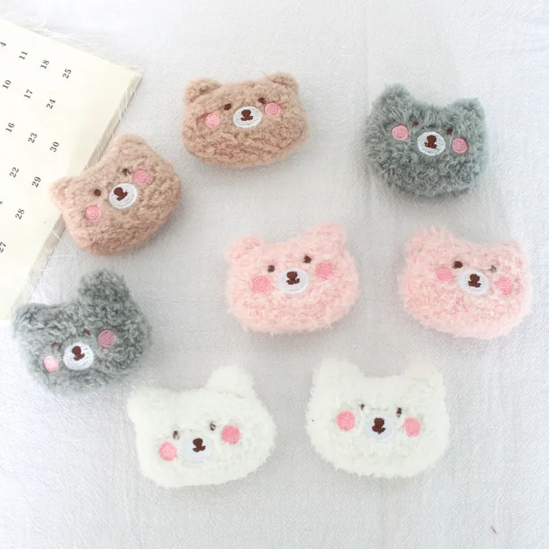 10Pcs/Lot 5*6CM Plush Fur Felt Cartoon Bear Appliques For Baby Headwear Clip Bow Accessories Decor Patches