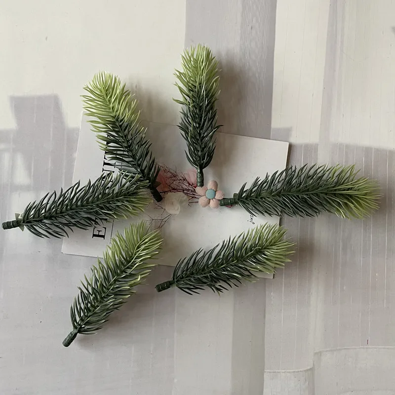 10pcs Pine Branches Artificial Fake Plant Artificial Flower Branch Christmas Party Decoration DIY Accessories Bouquet Gift Box