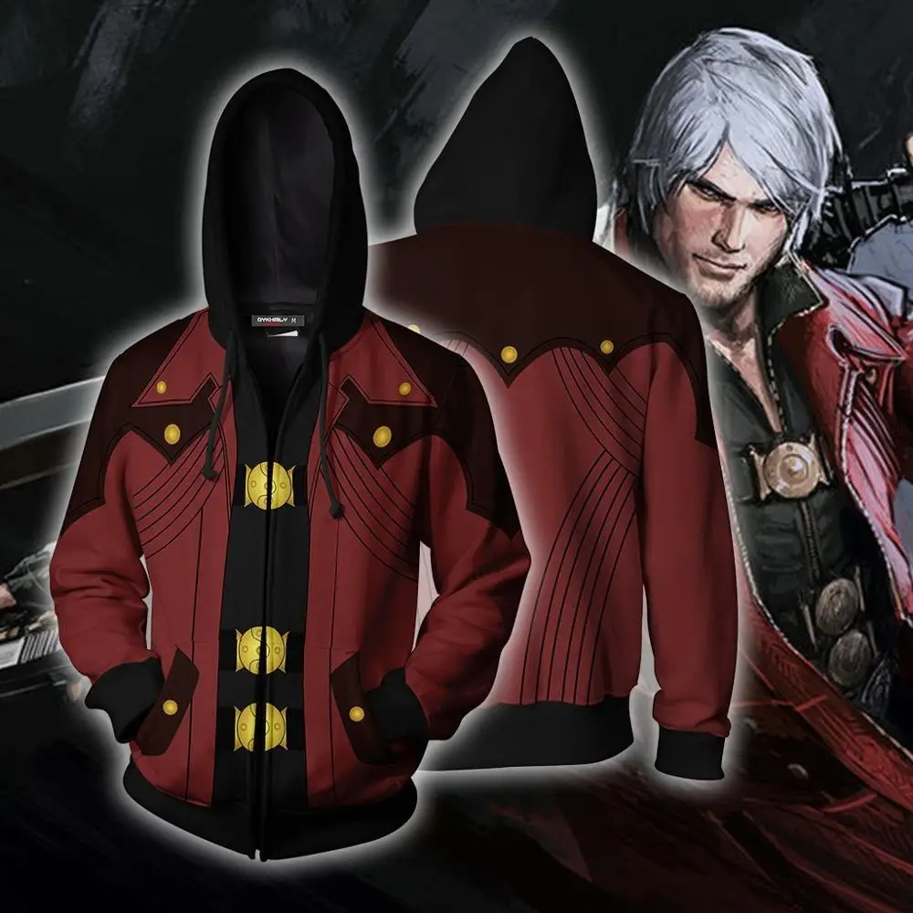 Anime Devil Cry 3 Cosplay Hoodie Sweatershirt Causal Zipper Jacket Coat Costume Zipper Hooded Sweatshirt Men/Women hoodies