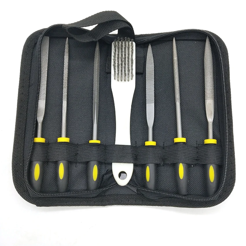 Piccolo Set di lime, lime diamantate ad ago 7 pezzi, per lavori di precisione in metallo, lavorazione del legno, artigianato in plastica con spazzola in acciaio