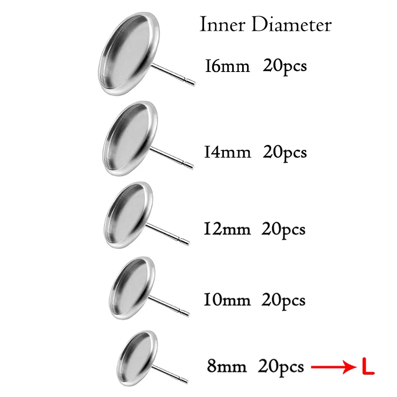 Base de brinco em aço inoxidável 50 segundos, 10mm 12mm 14mm 16mm, brincos com pedras descobertas para fazer joias faça você mesmo