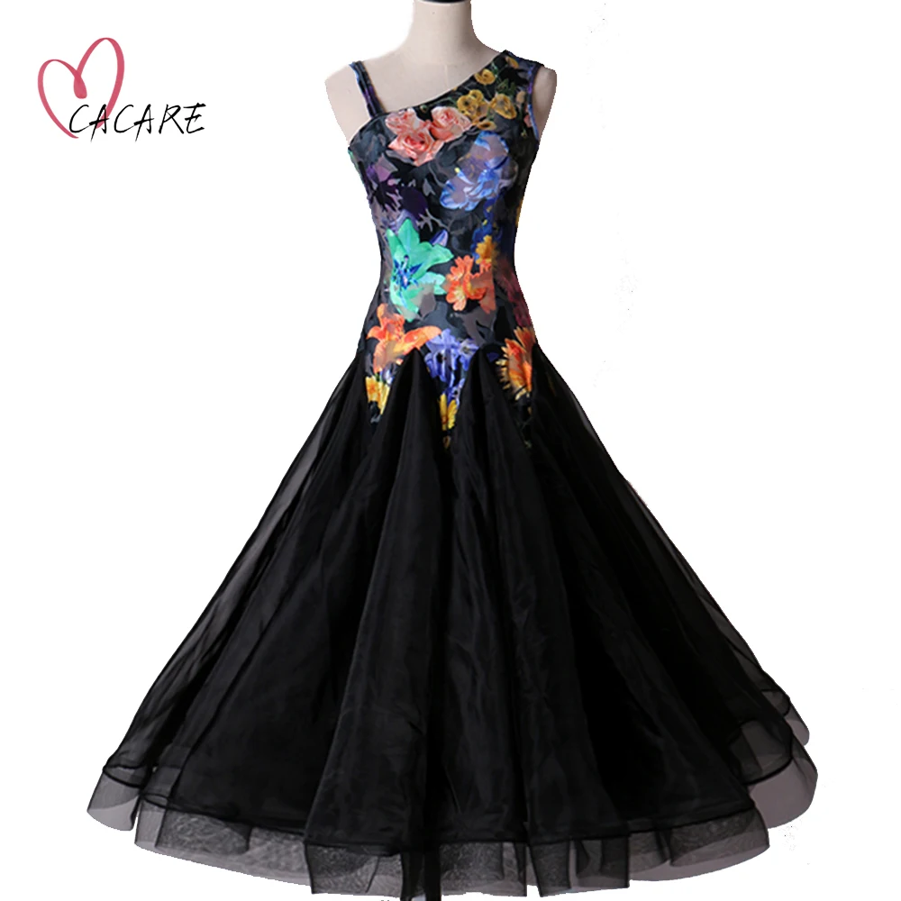 

Velvet Standard Ballroom Dress Ballroom Dance Competition Dresses Flamenco Dress D0038 with Sheer Big Ruffled Hem