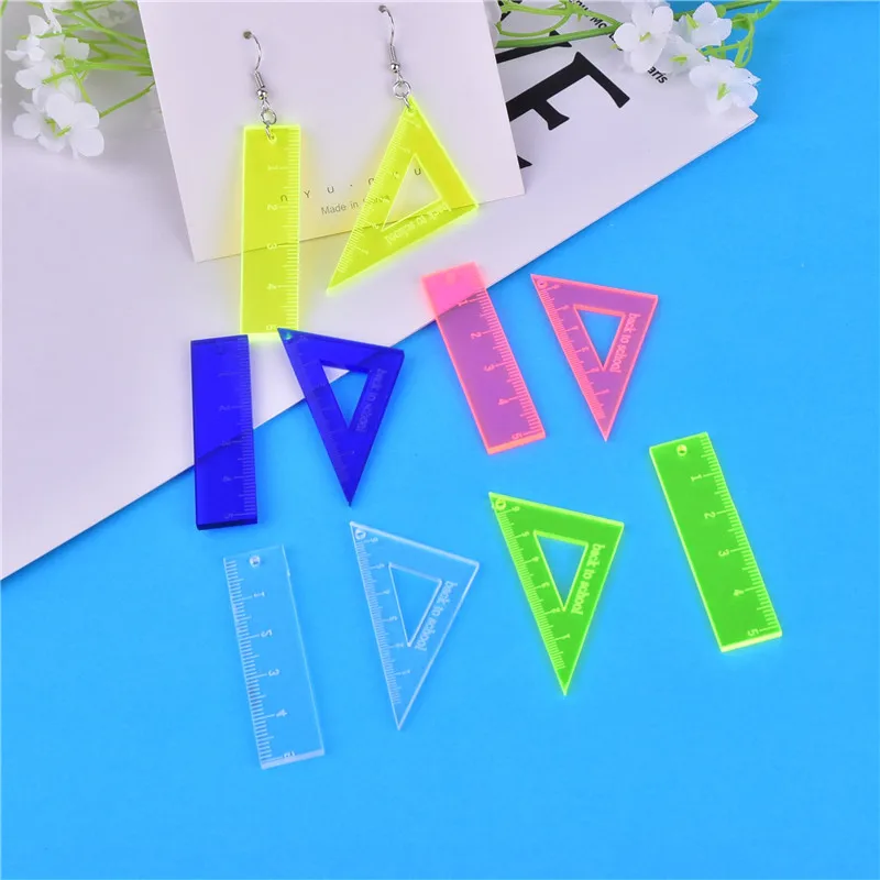 10pcs/pack Cute Triangle Ruler Arcylic Ruler Charms Back to School Pendant  for DIY Earring  Keychain Jewelry Making