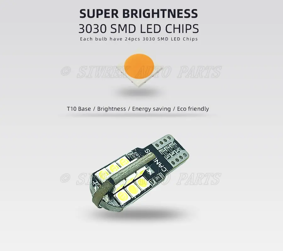 W5W T10 24 SMD 3030 Car LED Lamp Canbus Error Free Parking Reading Lights License Plate Bulbs Car-Styling White 12V