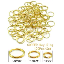 100pcs 10mm 15mm 20mm Golden Copper Keychain Small Pet Dog ID Tag Collar Accessories Cats Dog Name Plate Round Split Ring Key