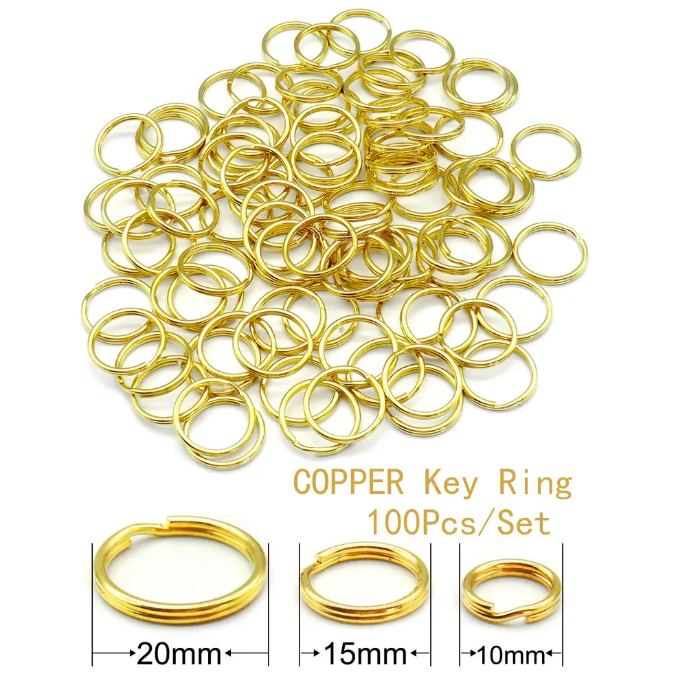 100szt 10mm 15mm 20mm Złoty miedziany brelok do kluczy Mały identyfikator psa Akcesoria do obroży Koty Pies Tabliczka znamionowa Okrągły dzielony klucz pierścieniowy
