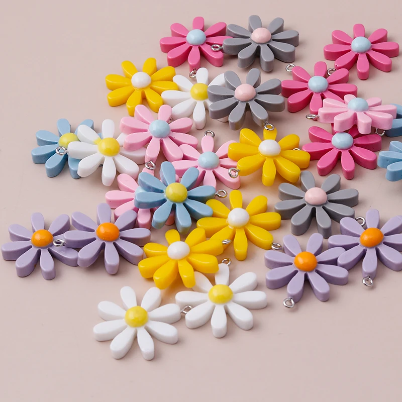 10 stücke 29*34mm bonbon farbe harz gänseblümchen blumen anhänger für diy halsketten handgemachte ohrringe schmuck machen findung