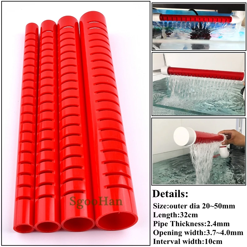 OD 20~50mm Red PVC Rain Pipe Filter Accessories Aquarium Fish Tank Drip Water Tube Watering Drain Deluge Pipe 32cm in Length