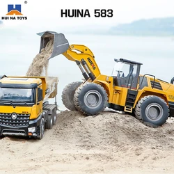 1/14 Huina 583 Alloy RC spychacz Model ciężarówki 22CH 2.4G sterowany radiowo ciągnik Caterpillar elektryczne samochody zabawkowe dla chłopców dzieci