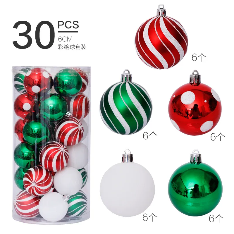 

30Pcs 6CM Plastic Christmas Tree Balls Ornament Hang Pendant Ball Indoor New Year Xmas Tree Decor Home Christmas Decoration