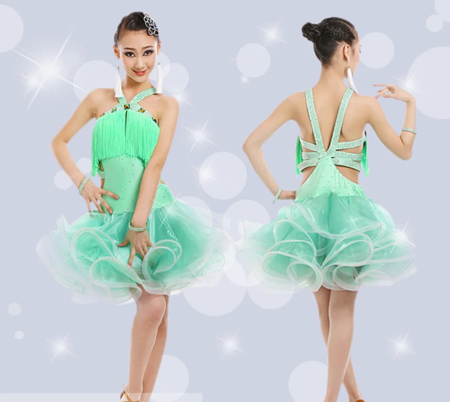 Girl Latin Dance rumba samba Clothing Girls Salsa Dresses Girls Stage Wear Costumes kid\'s ballroom dressing Chinese Folk Dancing
